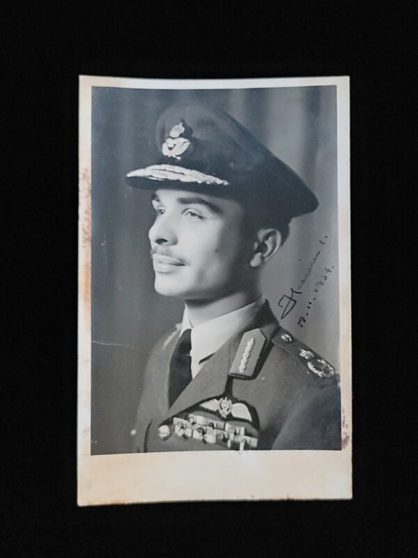 1957 King Jordan Hussein Signed Royal Photo Postcard Document Jordanian Royalty