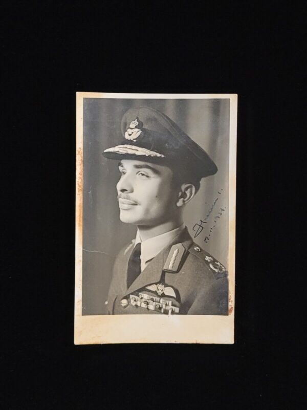 1957 King Jordan Hussein Signed Royal Photo Postcard Document Jordanian Royalty - Image 2