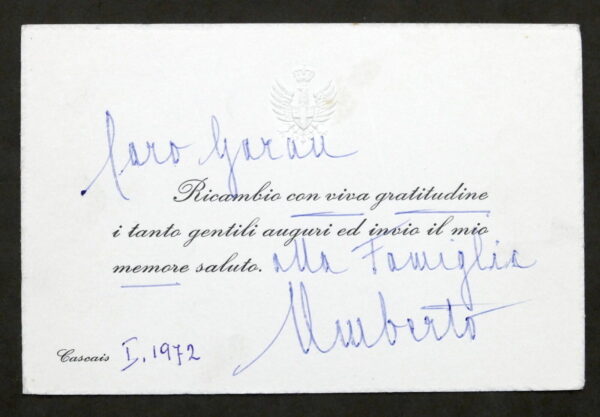 Italy King Umberto II Signed Autographed Royal Invitation Card Italian Royalty