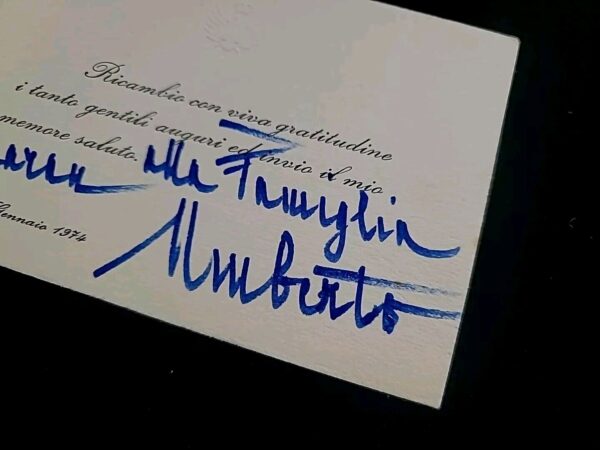 1974 King of Italy Umberto II Signed Christmas Card Italian Royalty Autograph IT