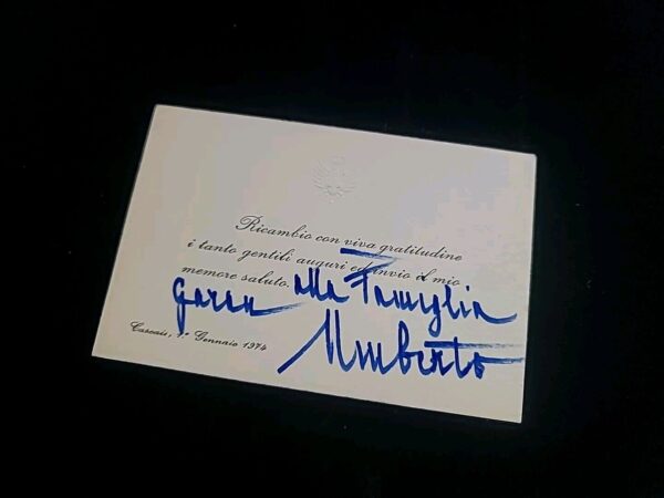 1974 King of Italy Umberto II Signed Christmas Card Italian Royalty Autograph IT - Image 2