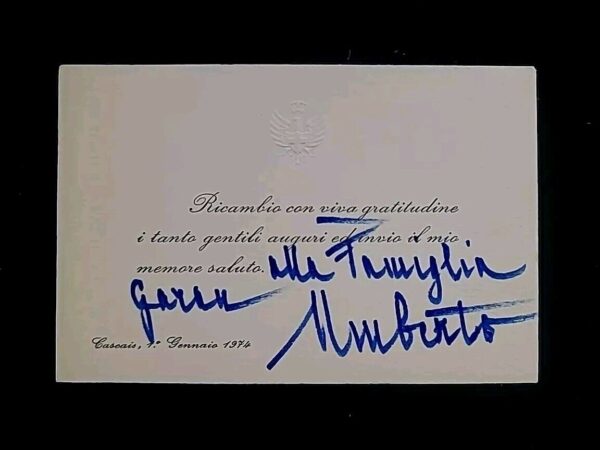 1974 King of Italy Umberto II Signed Christmas Card Italian Royalty Autograph IT - Image 3