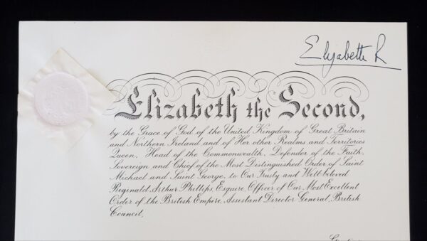 Royal Document Elizabeth II Hand Signed OBE Certificate Royalty Seal Cipher UK - Image 5