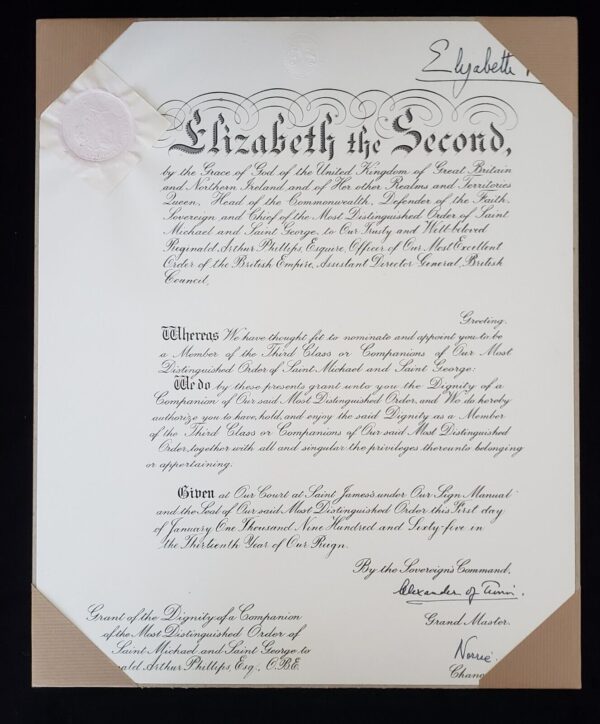 Royal Document Elizabeth II Hand Signed OBE Certificate Royalty Seal Cipher UK - Image 9