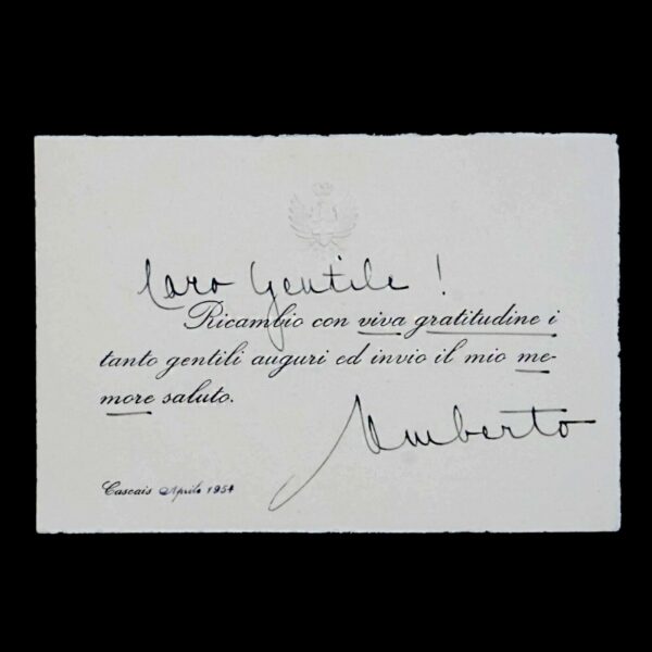 1954 King of Italy Umberto II Signed Christmas Card Italian Royalty Autograph IT