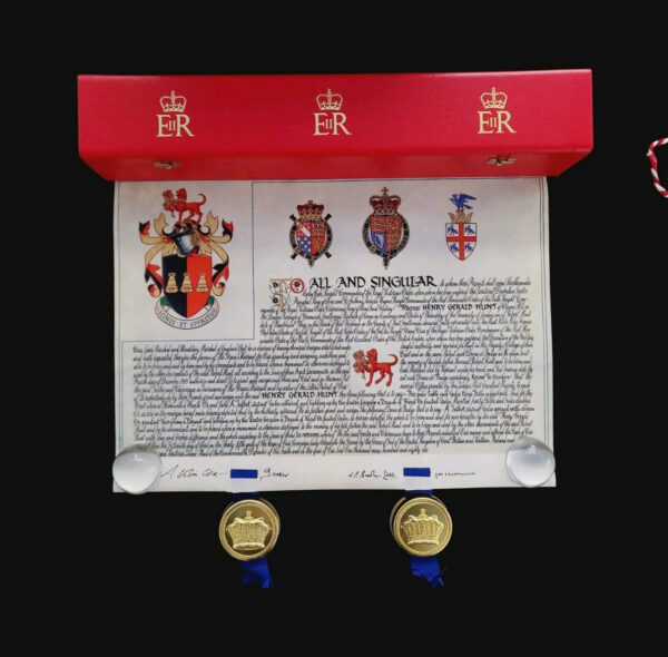 Queen Elizabeth II Royal Despatch Box Grant of Arms Royalty Document HUNT Family - Image 3